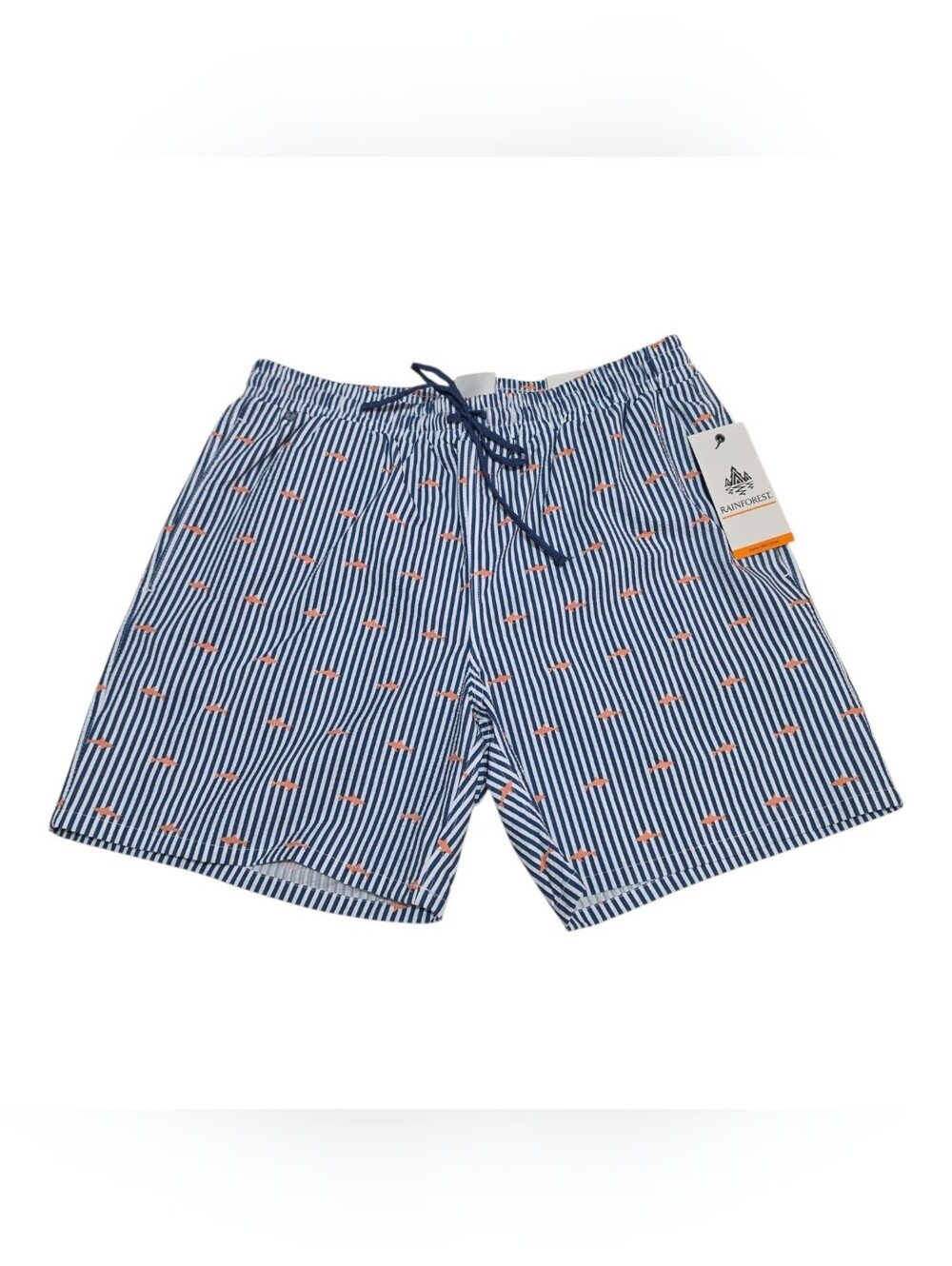 Rainforest Mens Shark Swim Trunks  Blue Striped 6" Inseam Medium